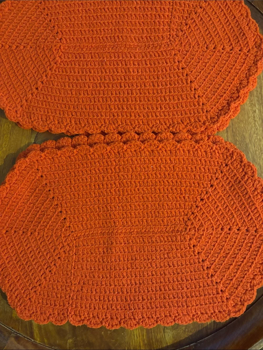 Vintage Orange Crochet Scalloped Edge Placemats Set of 4 1970s/1980s